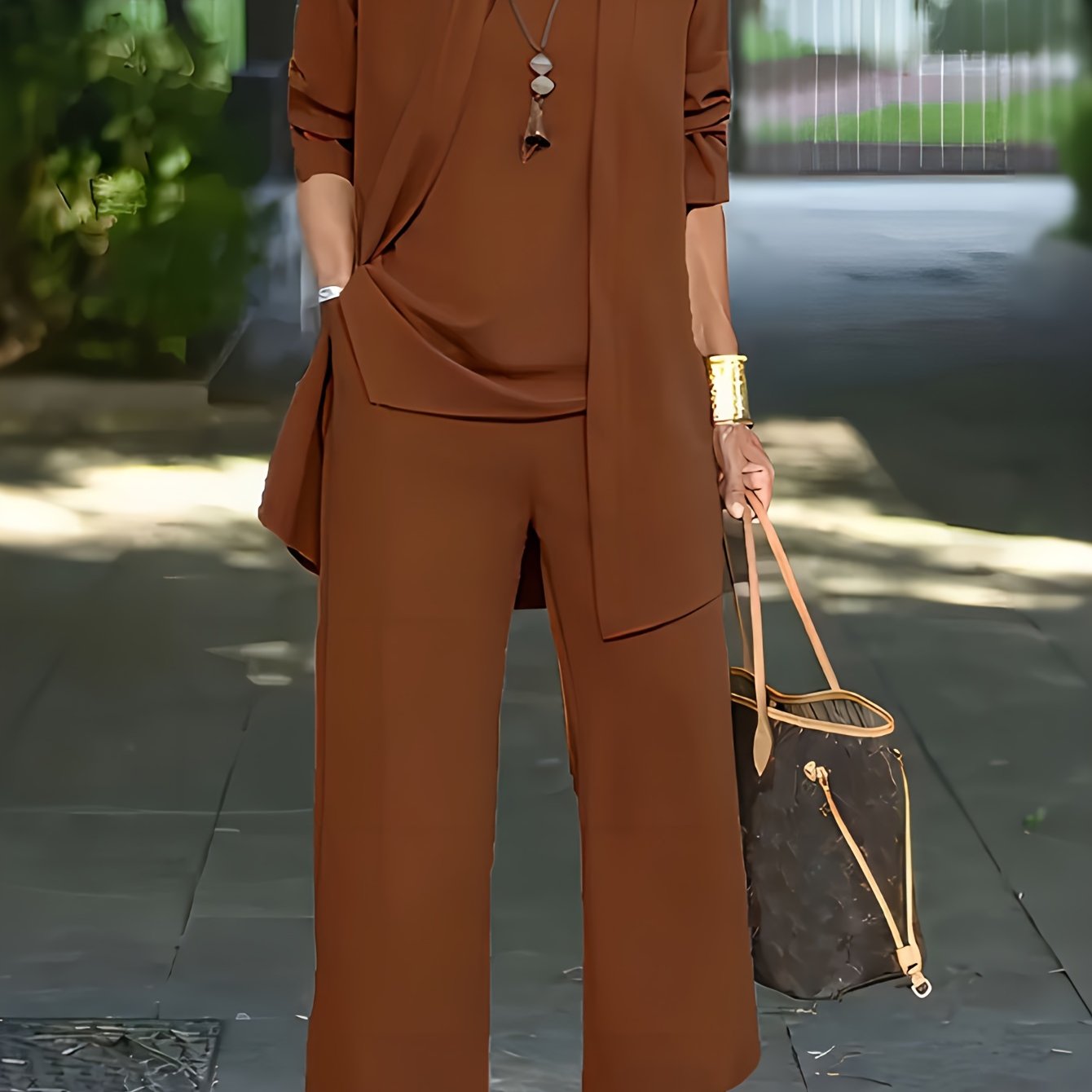 Lässiges dreiteiliges Set, Strickjacke, Top & Hose