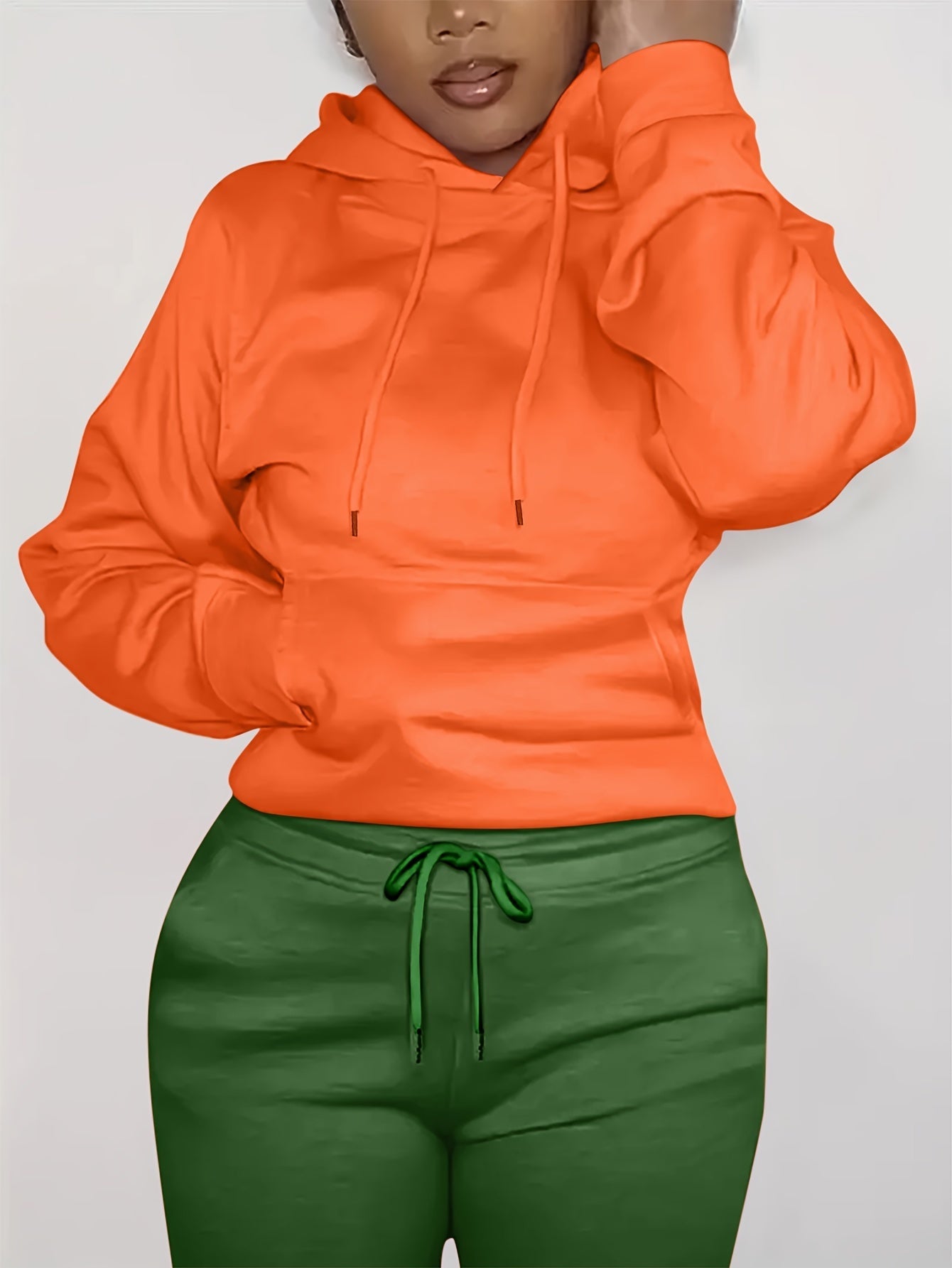 Solid Kangaroo Pocket Hoodie - Casual Long Sleeve Drawstring Sweatshirt