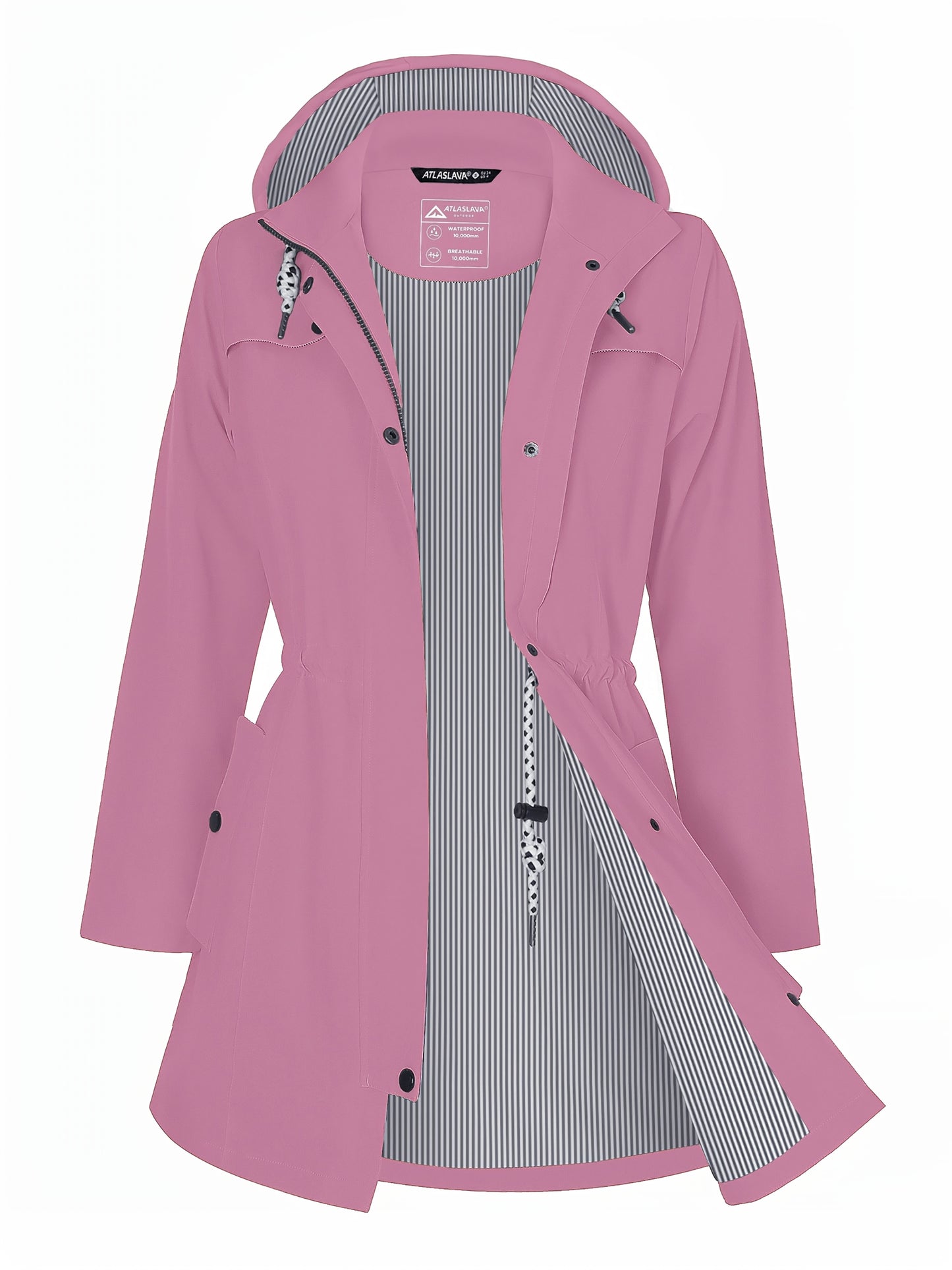Women'S Lightweight Waterproof Rain Jacket with Hood - Casual Long Sleeve Windbreaker, Lightweight Trench Coat for Outdoor Use, Hooded Windbreaker