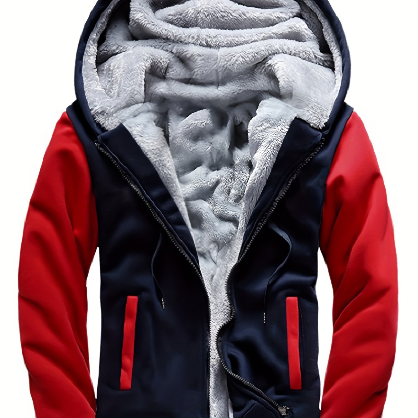 Herren-Fleecejacke mit Kapuze, lässiger Farbblockmantel für Herbst/Winter