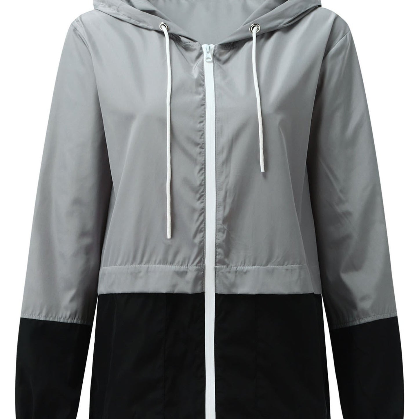 Women Packable Rain Jacket, Outdoor Color Block Hooded Windbreaker with Drawstring