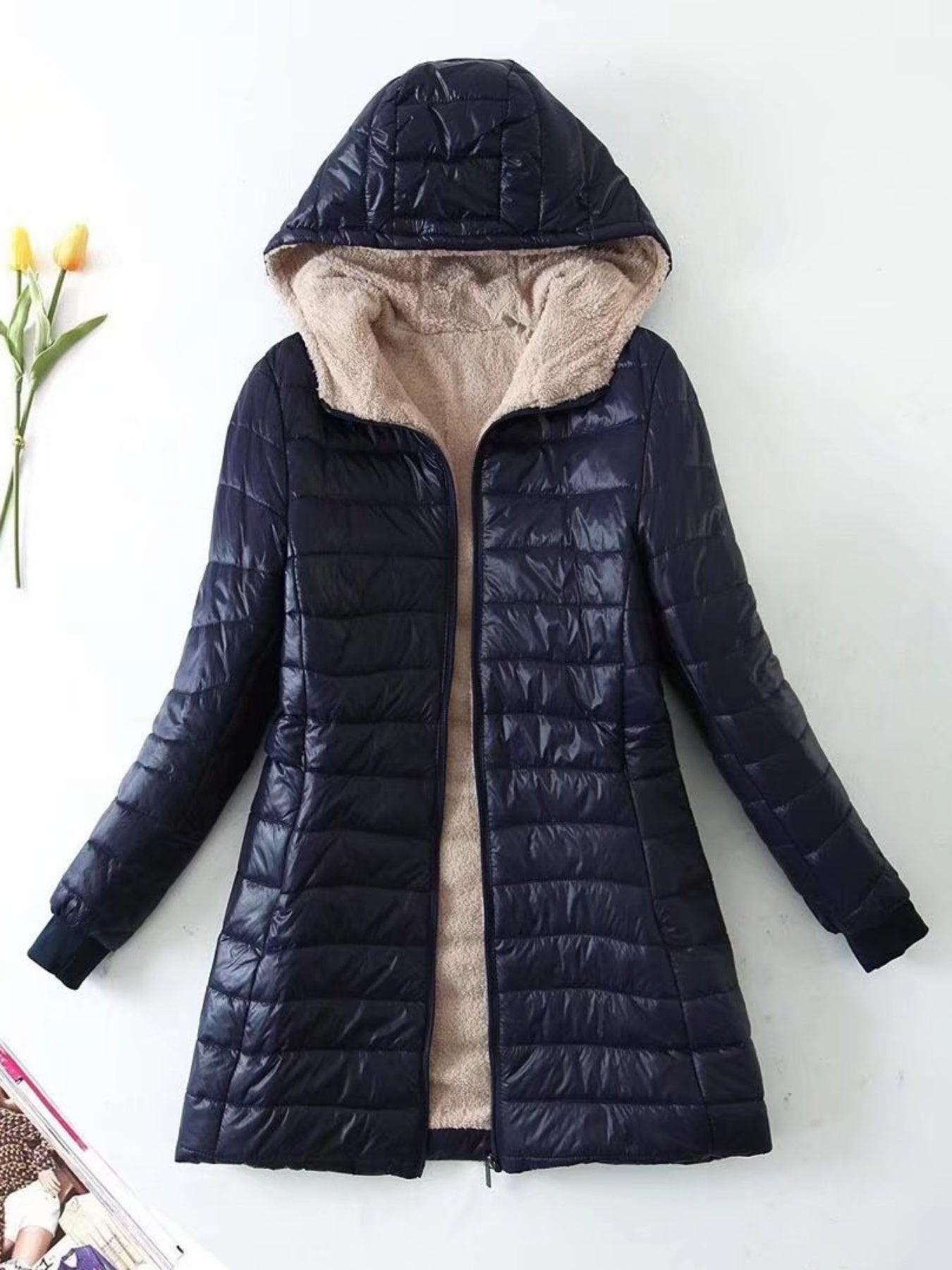 Women's Casual Puffer Coat, Lightweight Hooded Zip-Up Winter Jacket