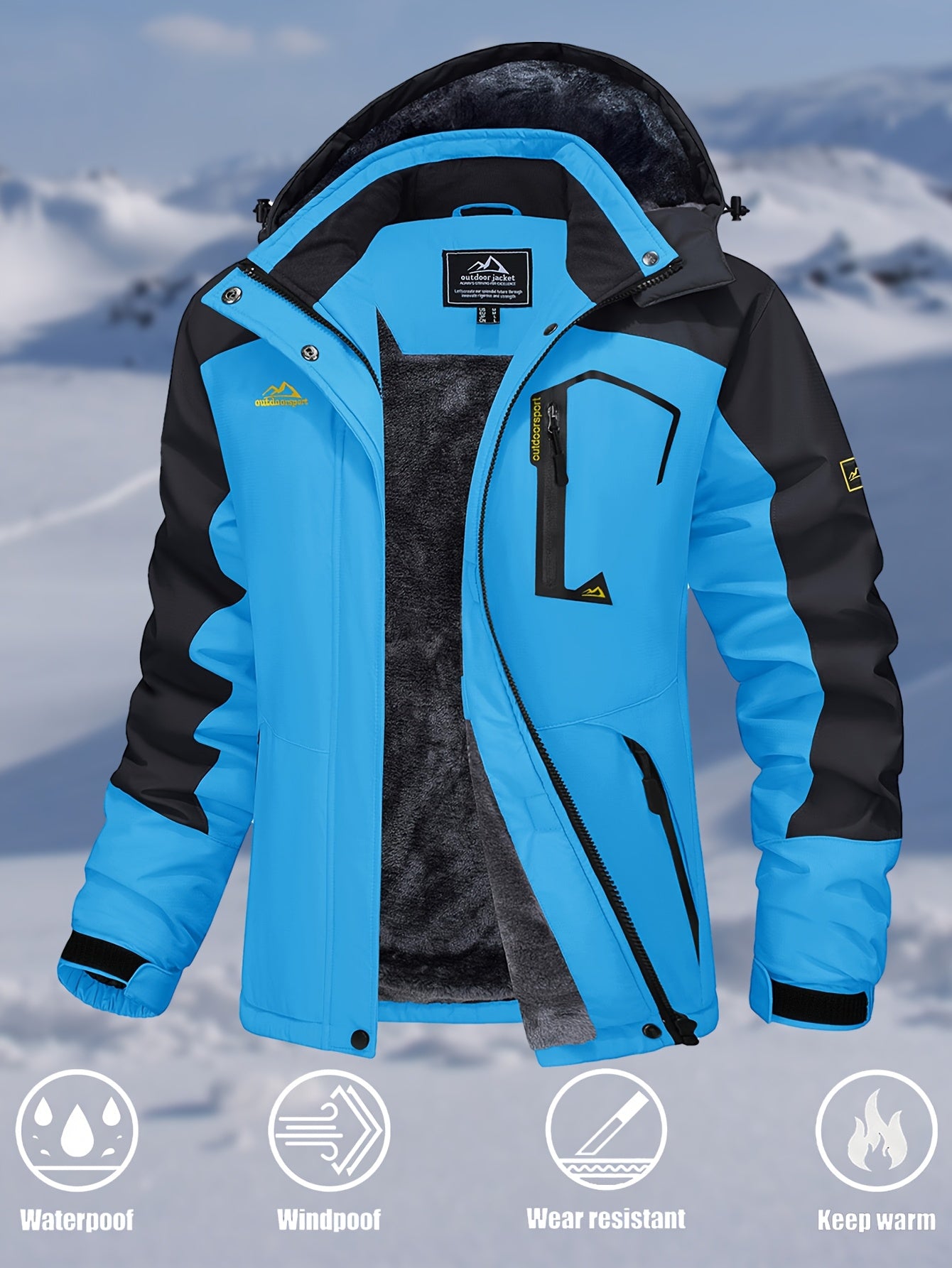 Women's Waterproof & Windproof Ski Jacket - Fleece Lined Thermal Winter Coat with Detachable Hood, Adjustable Cuff, and Zippered Pockets for Skiing, Hiking, and Outdoor Activities, Winter Outdoor Gear | Hooded Warmth Jacket | Waterproof Polyester