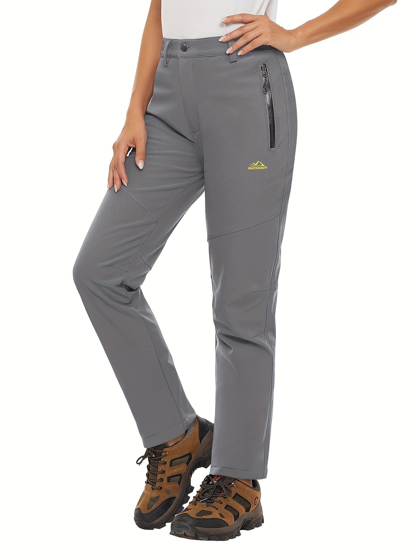 Women'S Winter Ski Pants Water Repellen Fabric Waterproof Thickened Fleece Lined Soft Shell Pants 3 Pocket Zipper Pocket Elastic Belt Winter Outdoor Warm Pants Snowboard Hiking Camping Mountaineering Hiking Trip Fishing Pants