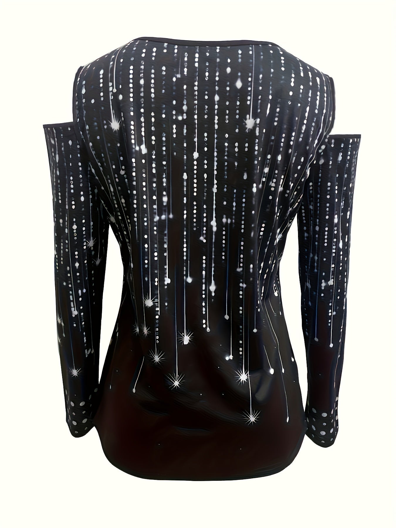 Camiseta com decote em V e acabamento em renda, blusa elegante com ombros descobertos para primavera e outono.
