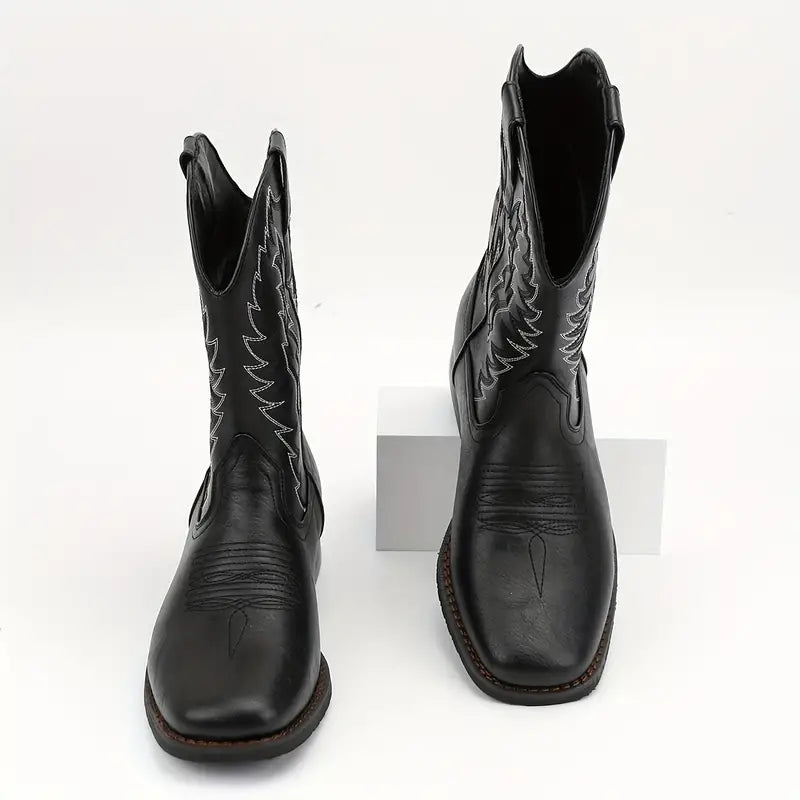 Herren-Roper-Stiefel mit quadratischer Zehenpartie, Western-Cowboystiefel, bestickte Roper-Stiefel bis zur Mitte der Wade