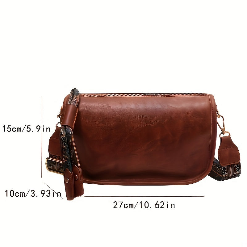 Bolsa tiracolo com zíper e estampa gráfica - estilosa, alça larga, grande capacidade