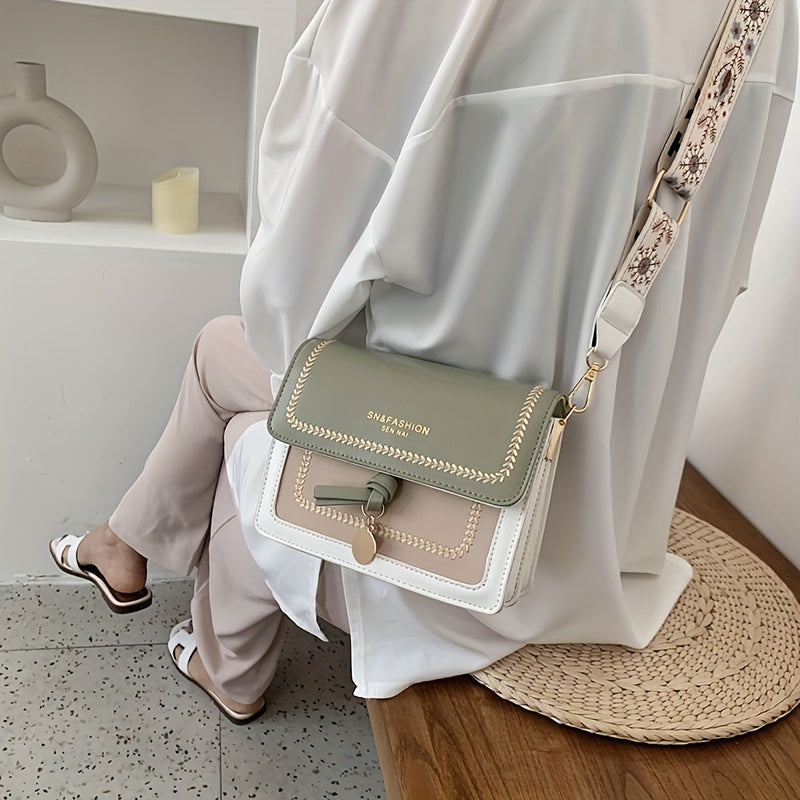 Bolsa de ombro com aba fashion - Bolsa transversal feminina com fivela e alça larga