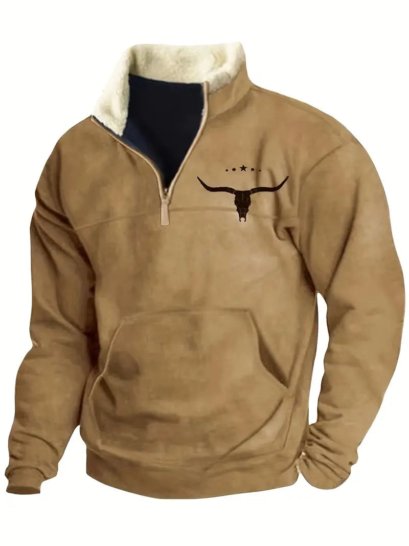 Men's Vintage Print 1/4 Zip Western Aztec Fleece Sweatshirt
