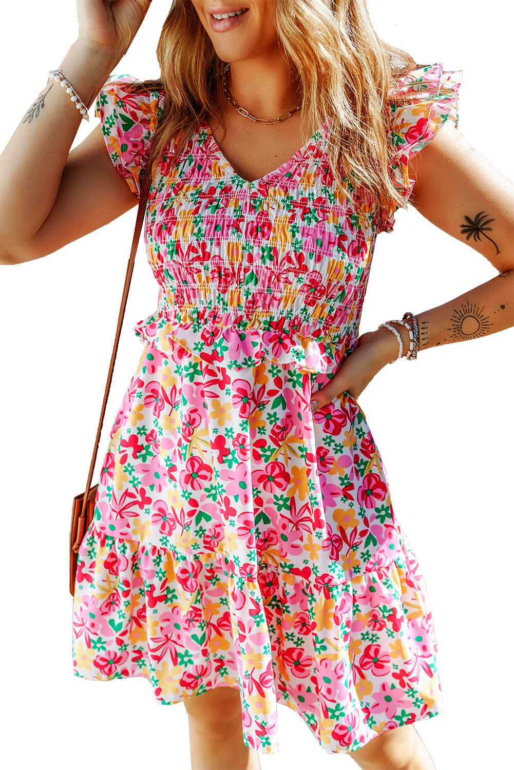 Smocked Bodice Ruffle Floral Dresses