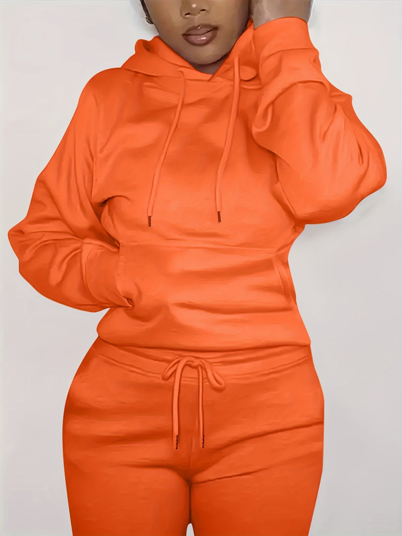 Solid Kangaroo Pocket Hoodie - Casual Long Sleeve Drawstring Sweatshirt
