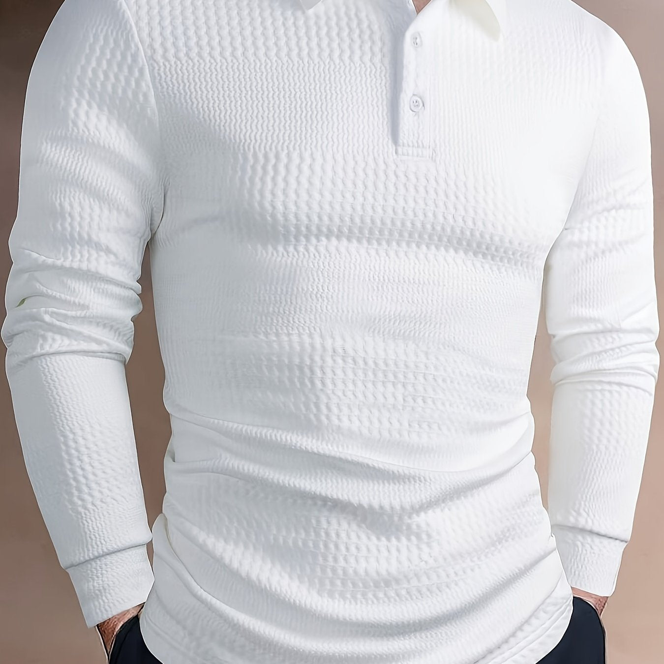 Men's Solid Long Sleeve Button-Up Shirt, Polyester-Spandex Blend