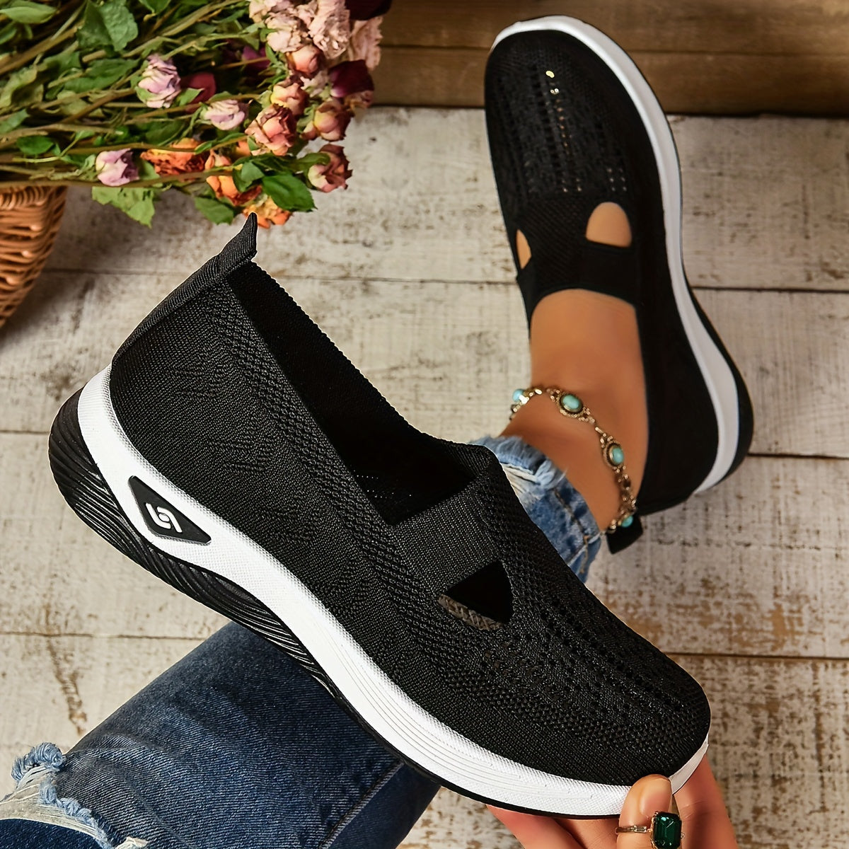 Slip-On-Sneakers mit Cut-Outs für Damen, atmungsaktive Freizeit-Wanderschuhe (Übergröße)