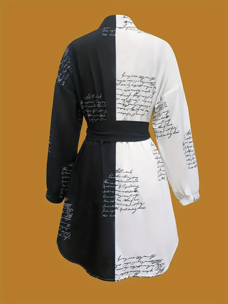 Color Block Shirt Dress – Casual Long Sleeve Belted Outfit