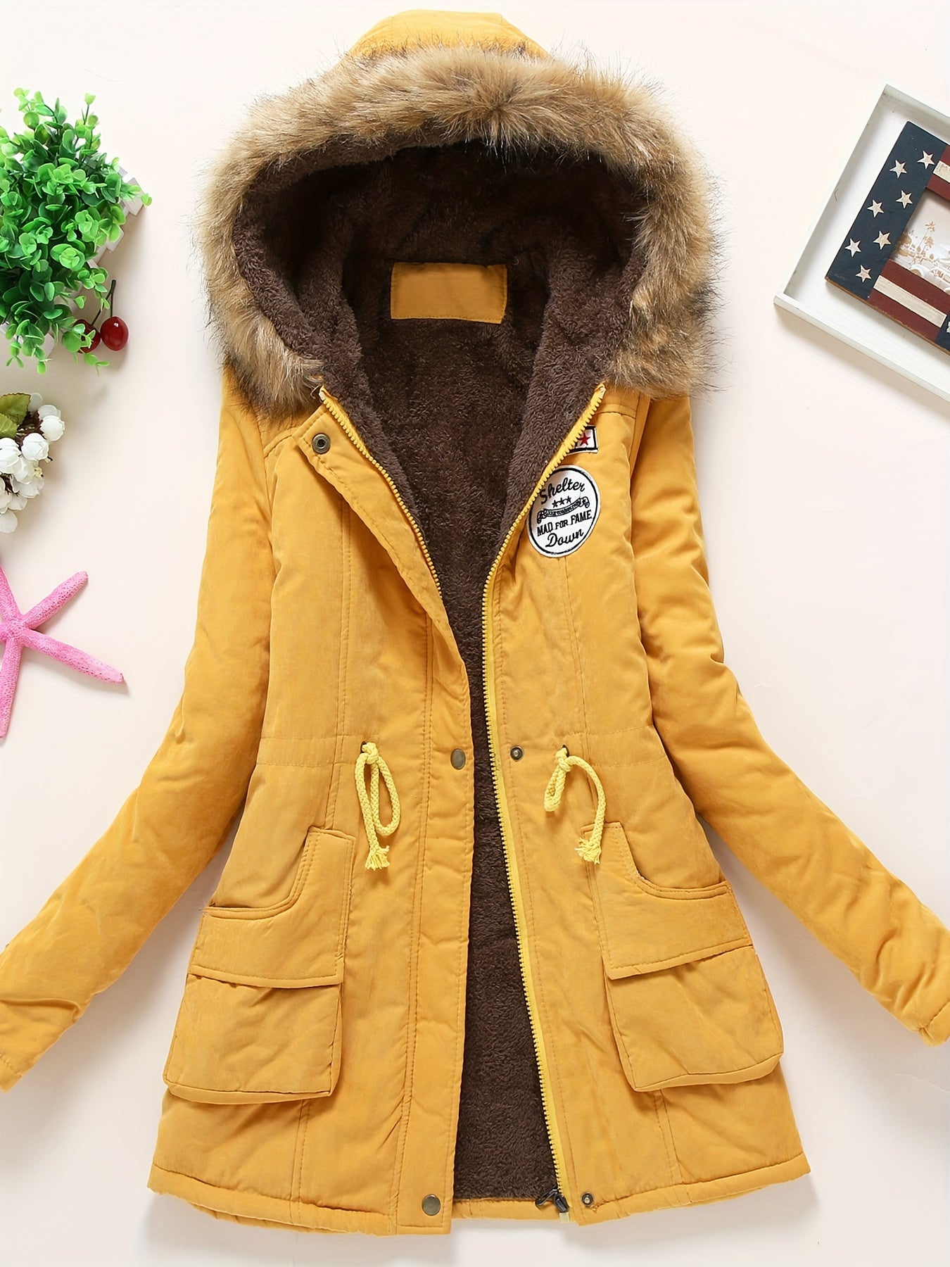 Winter Hooded Fleece Jacket, Zip-Up with Fur Collar