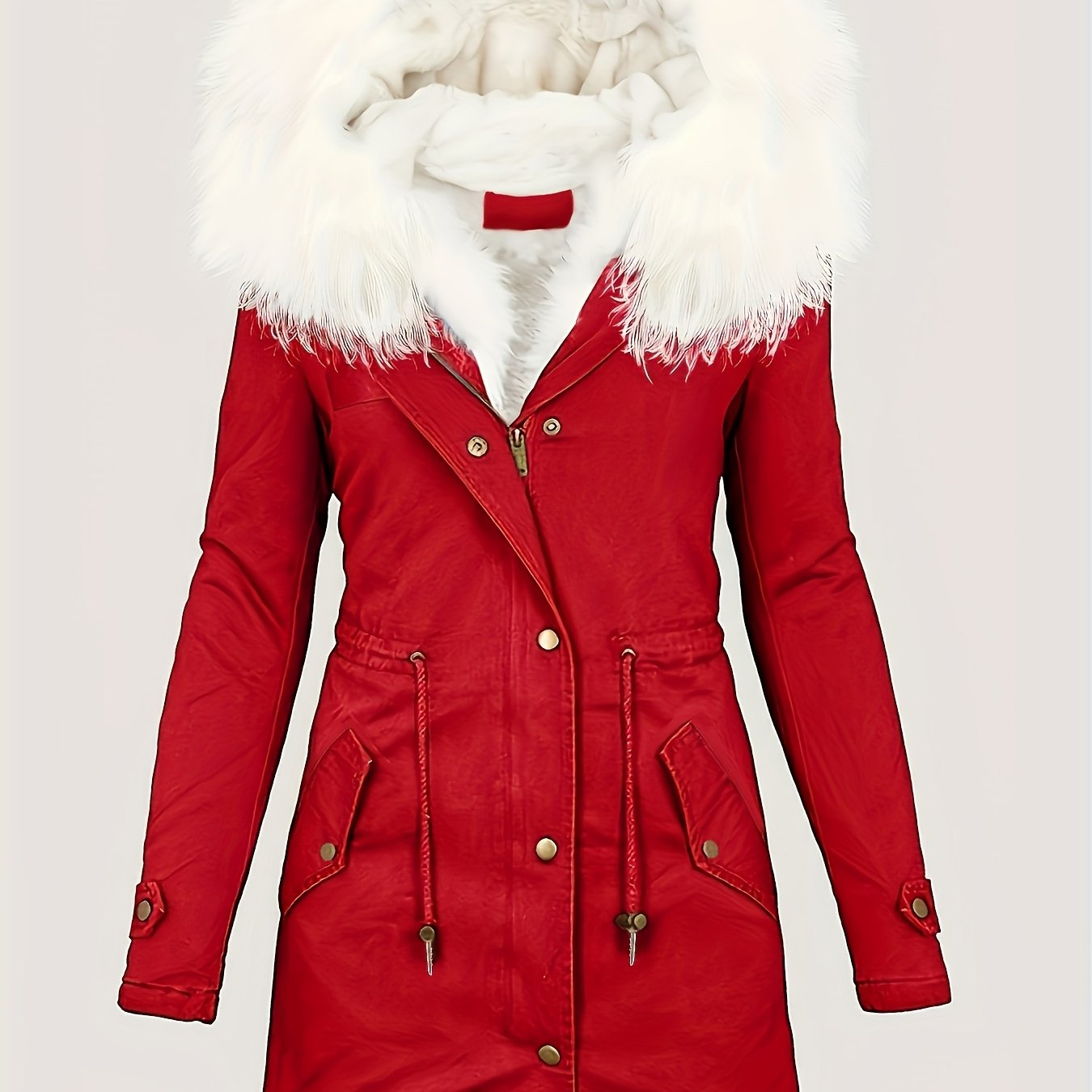 Zip-up Fuzzy Trim Hoodie Coat, Casual Faux Fur Lined, Drawstring Waist