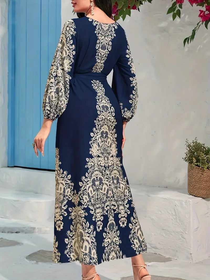 Ramadan Print Kaftan – Elegant Tie-Waist Maxi Dress