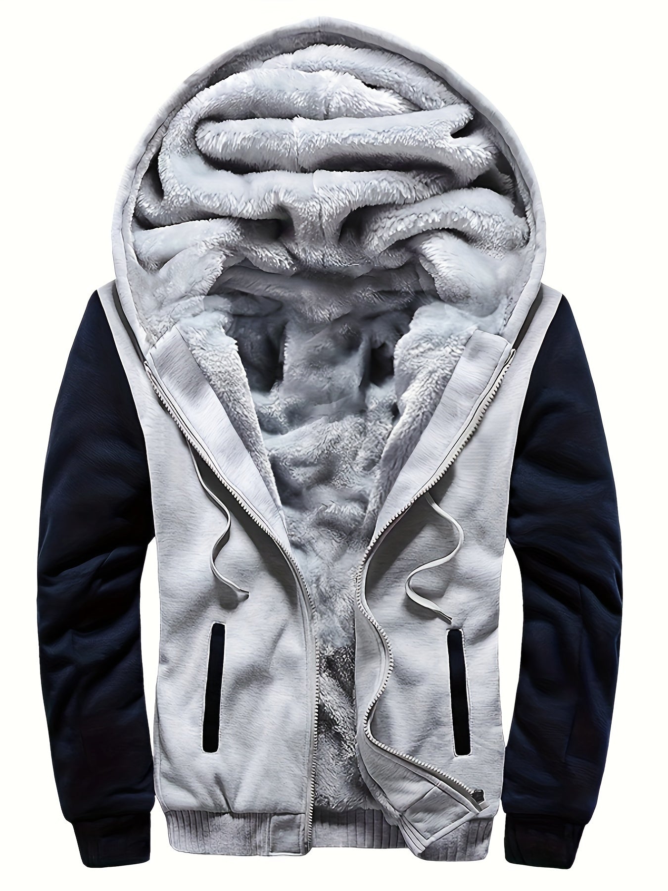 Warme Fleece-Kapuzenjacke für Herren, lässiger Farbblock-Jackenmantel für Herbst und Winter