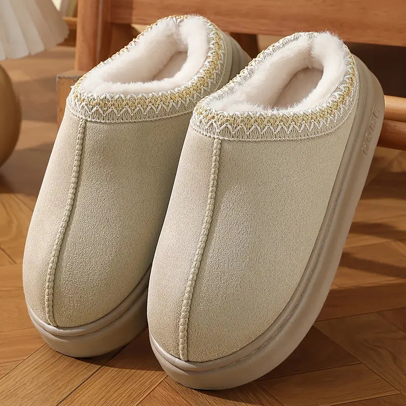 Casual Flannel Slippers - Solid Color, Lightweight, Anti-Slip EVA Sole, Warm Indoor Shoes