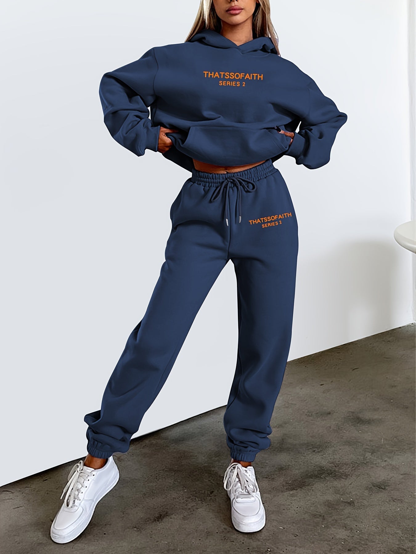 Letter Print Casual Two-piece Set, Hooded Top & Jogger Pants