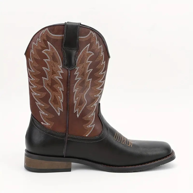 Herren-Roper-Stiefel mit quadratischer Zehenpartie, Western-Cowboystiefel, bestickte Roper-Stiefel bis zur Mitte der Wade