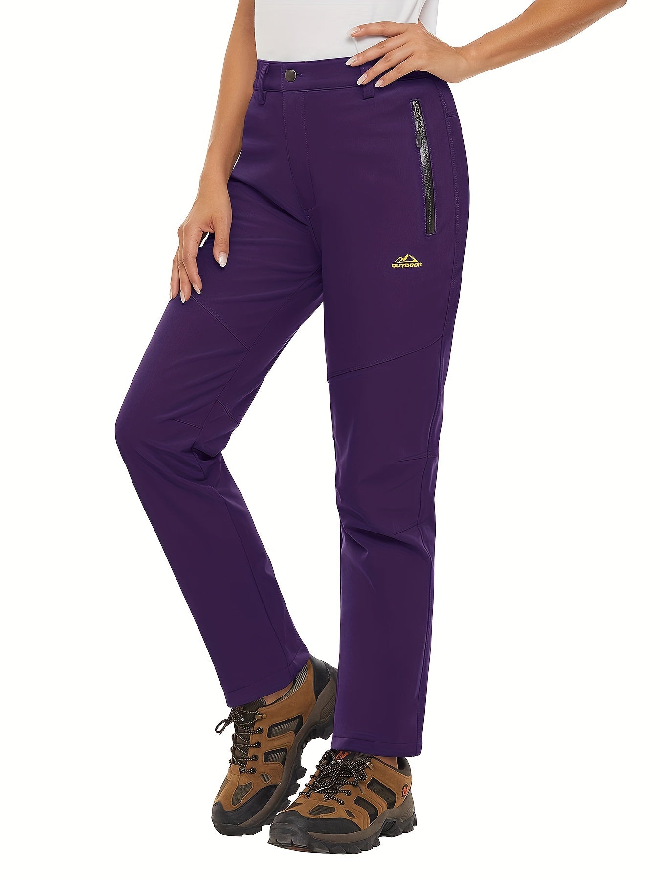 Women'S Winter Ski Pants Water Repellen Fabric Waterproof Thickened Fleece Lined Soft Shell Pants 3 Pocket Zipper Pocket Elastic Belt Winter Outdoor Warm Pants Snowboard Hiking Camping Mountaineering Hiking Trip Fishing Pants