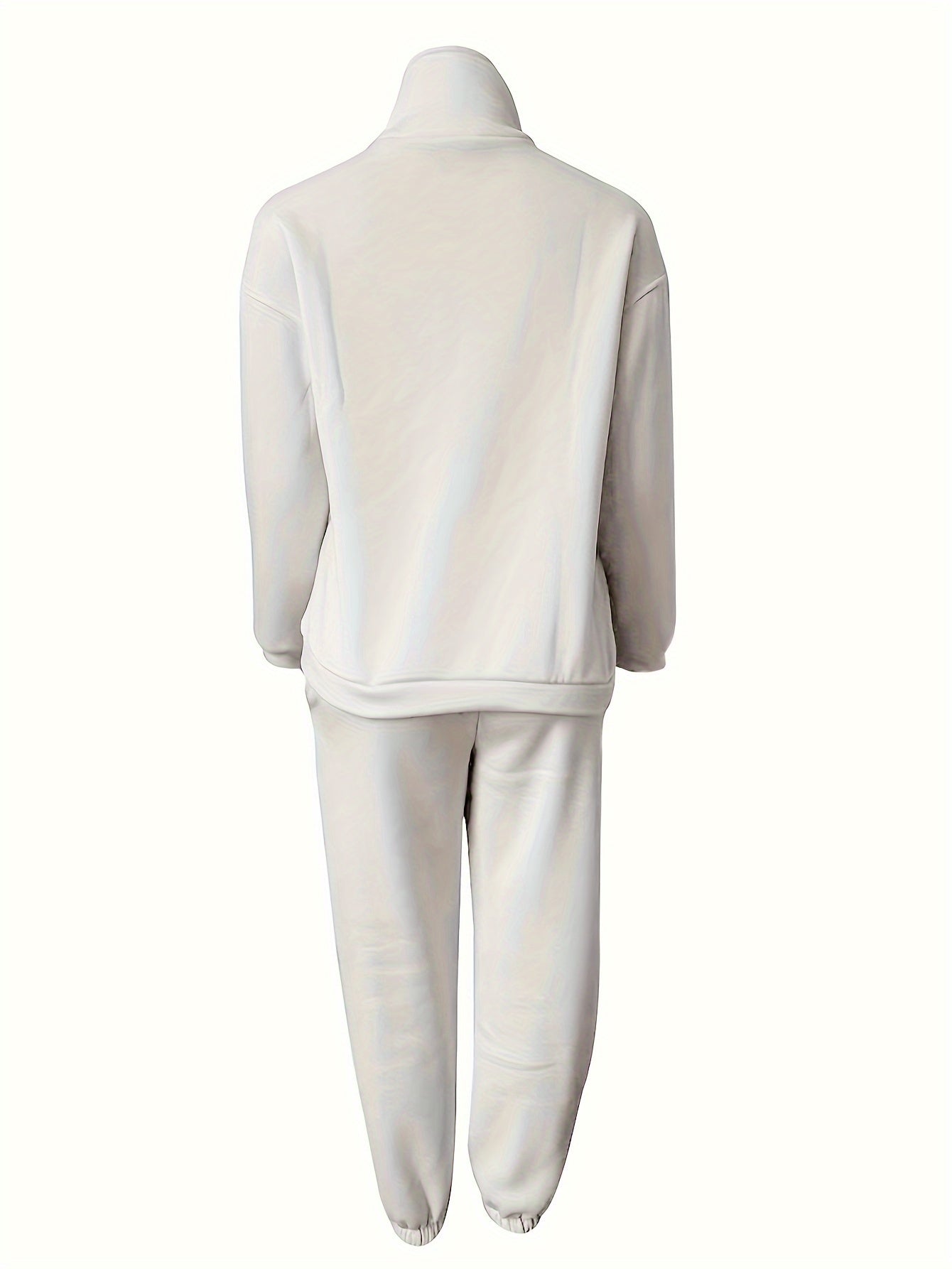 Solid Two-piece Set, Zip Front Sweatshirt & Elastic Waist Pants