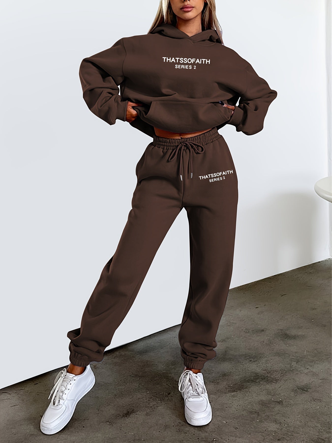 Letter Print Casual Two-piece Set, Hooded Top & Jogger Pants