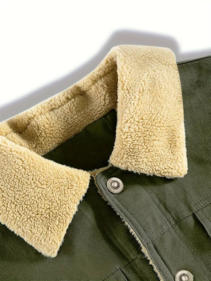 Jaqueta casual masculina de algodão com forro de lã, cor sólida, para todas as estações