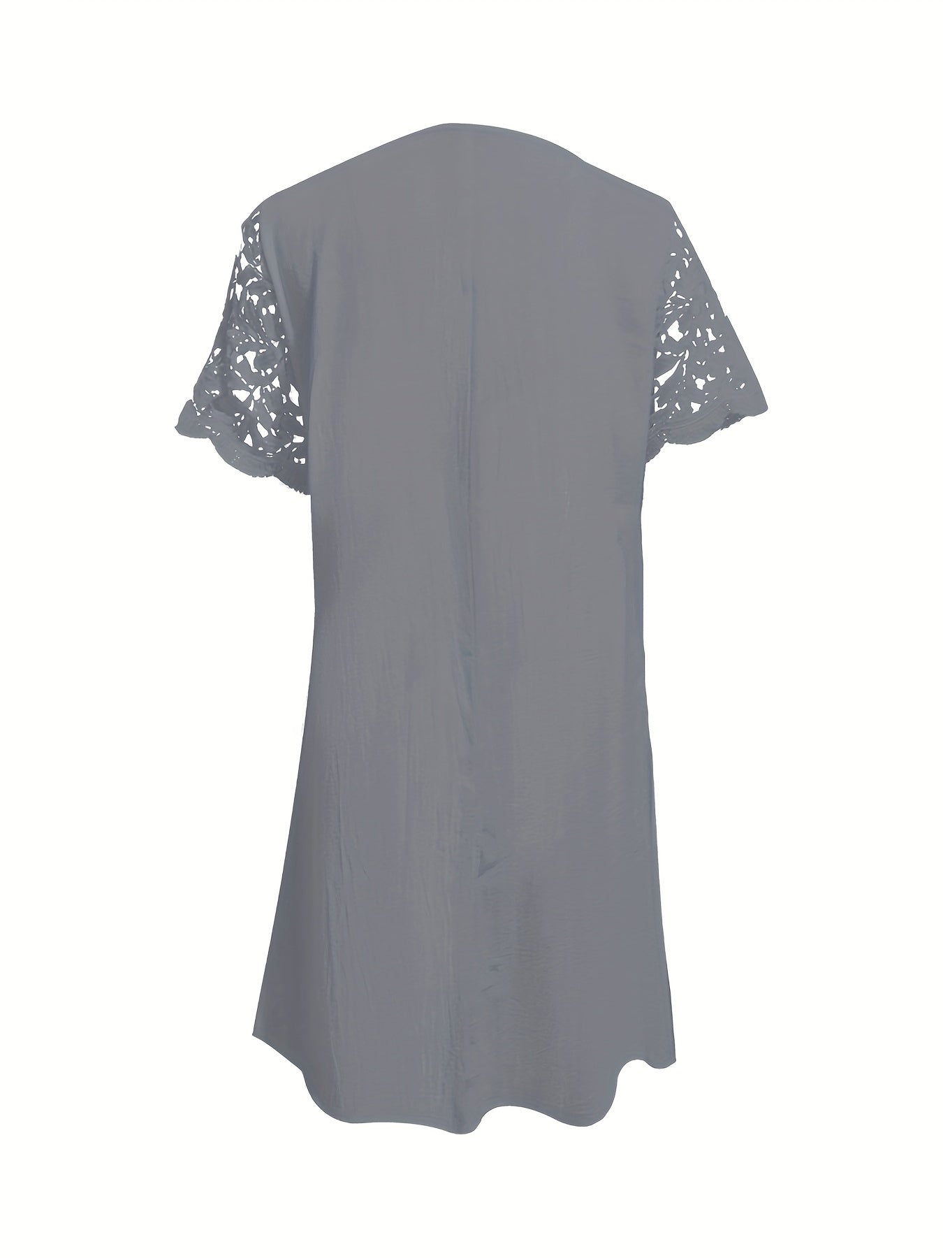 Vestido com renda sólida, manga curta elegante, perfeito para primavera e outono.