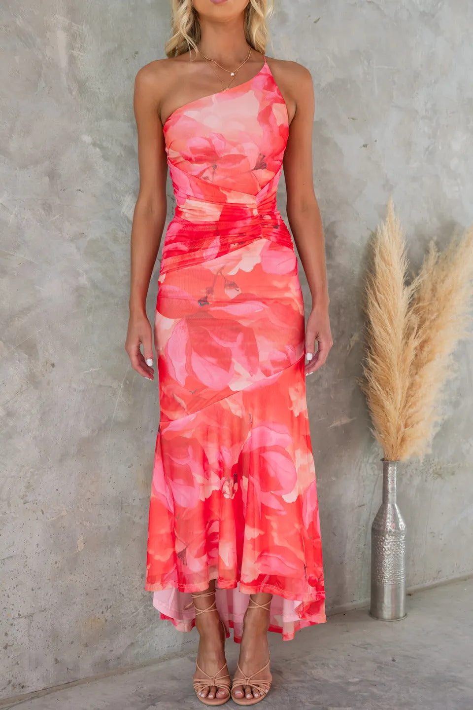 Sophia™ - Vestido longo assimétrico Ocean Bloom