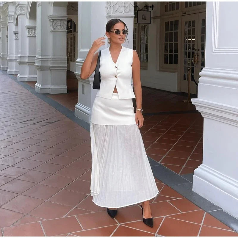 Peyton™ - Conjunto elegante de colete e saia de malha de 2 peças