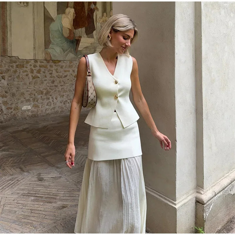 Peyton™ - Conjunto elegante de colete e saia de malha de 2 peças