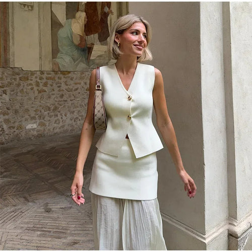 Peyton™ - Conjunto elegante de colete e saia de malha de 2 peças