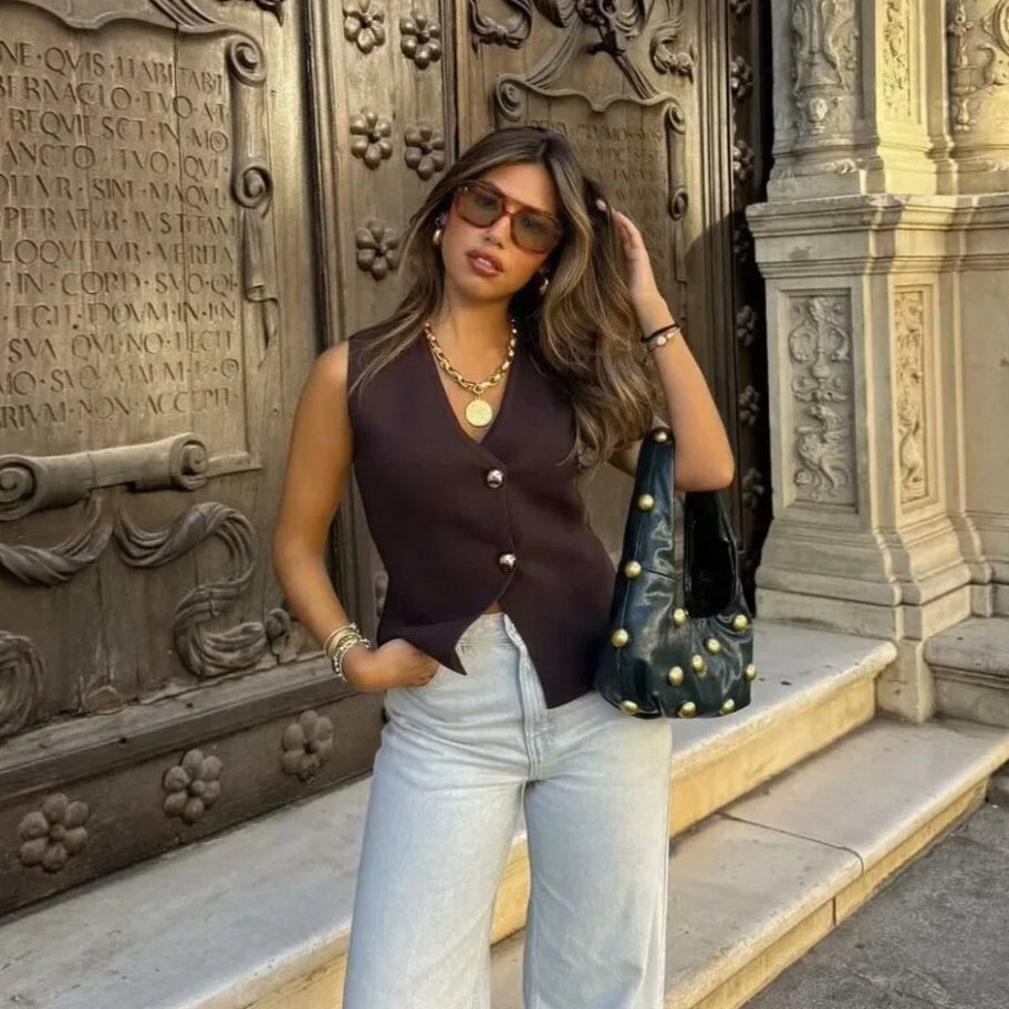Peyton™ - Conjunto elegante de colete e saia de malha de 2 peças