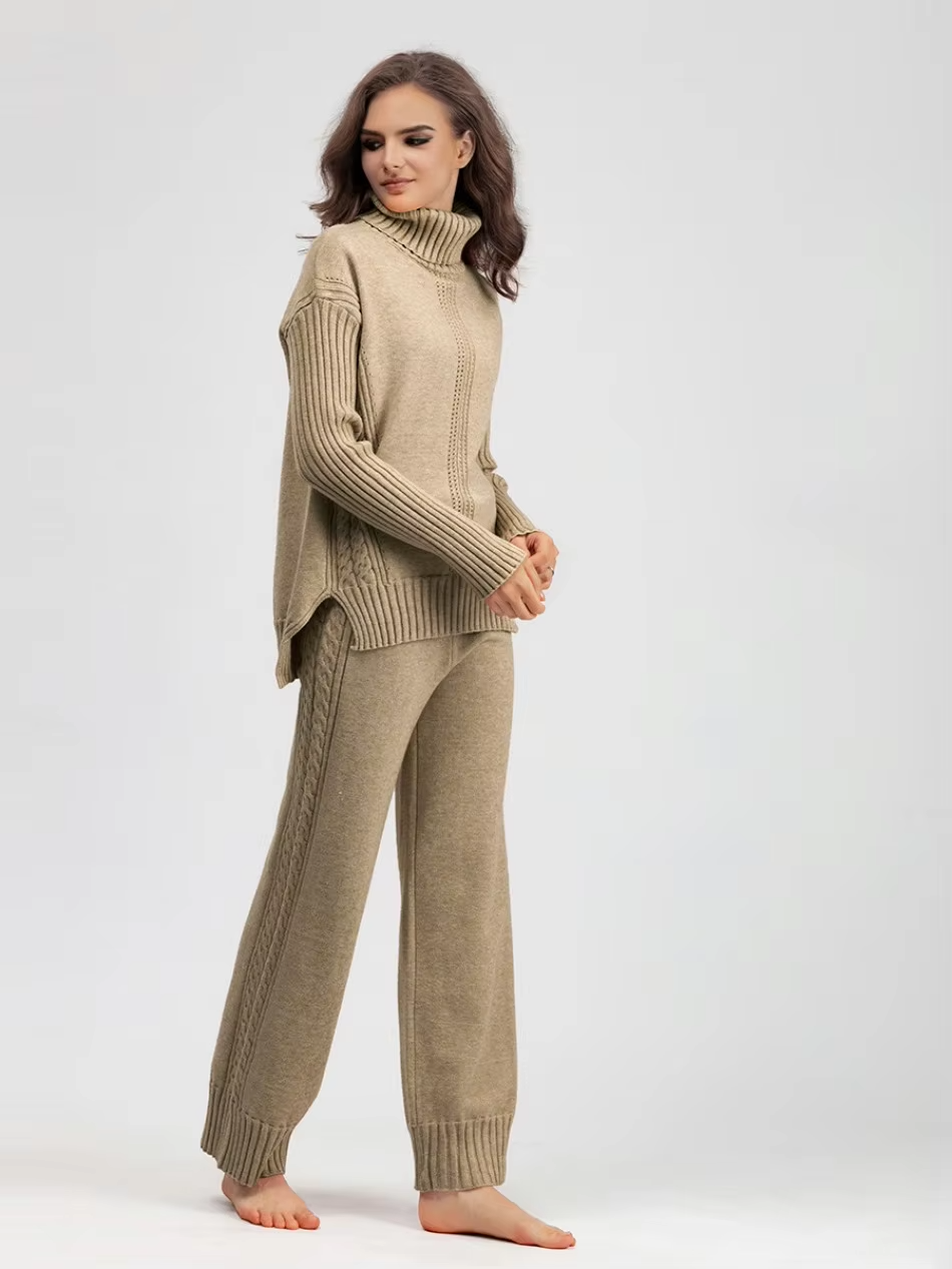Scarlett™ - Stilvolles Set aus hochgeschlossenem Pullover-Strickpullover und lockerer Hose