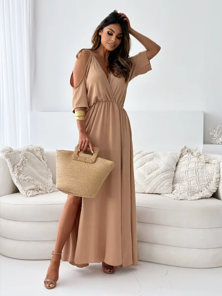 Avery™ - Vestido elegante e atraente com decote em V e fenda lateral