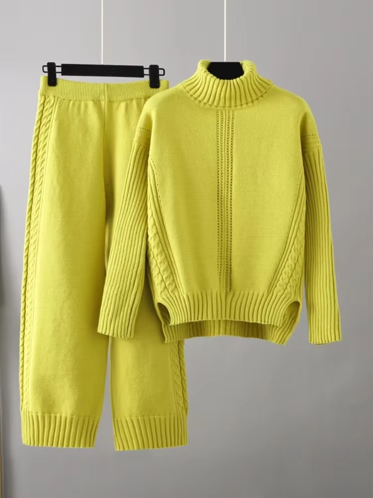 Scarlett™ - Stilvolles Set aus hochgeschlossenem Pullover-Strickpullover und lockerer Hose