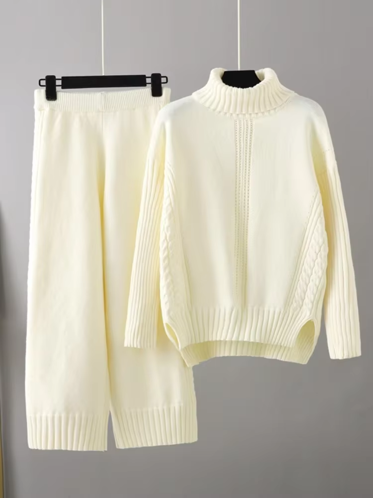 Scarlett™ - Stilvolles Set aus hochgeschlossenem Pullover-Strickpullover und lockerer Hose