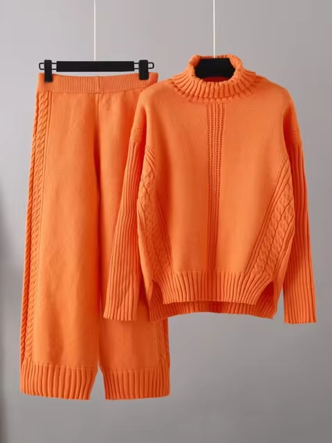 Scarlett™ - Stilvolles Set aus hochgeschlossenem Pullover-Strickpullover und lockerer Hose