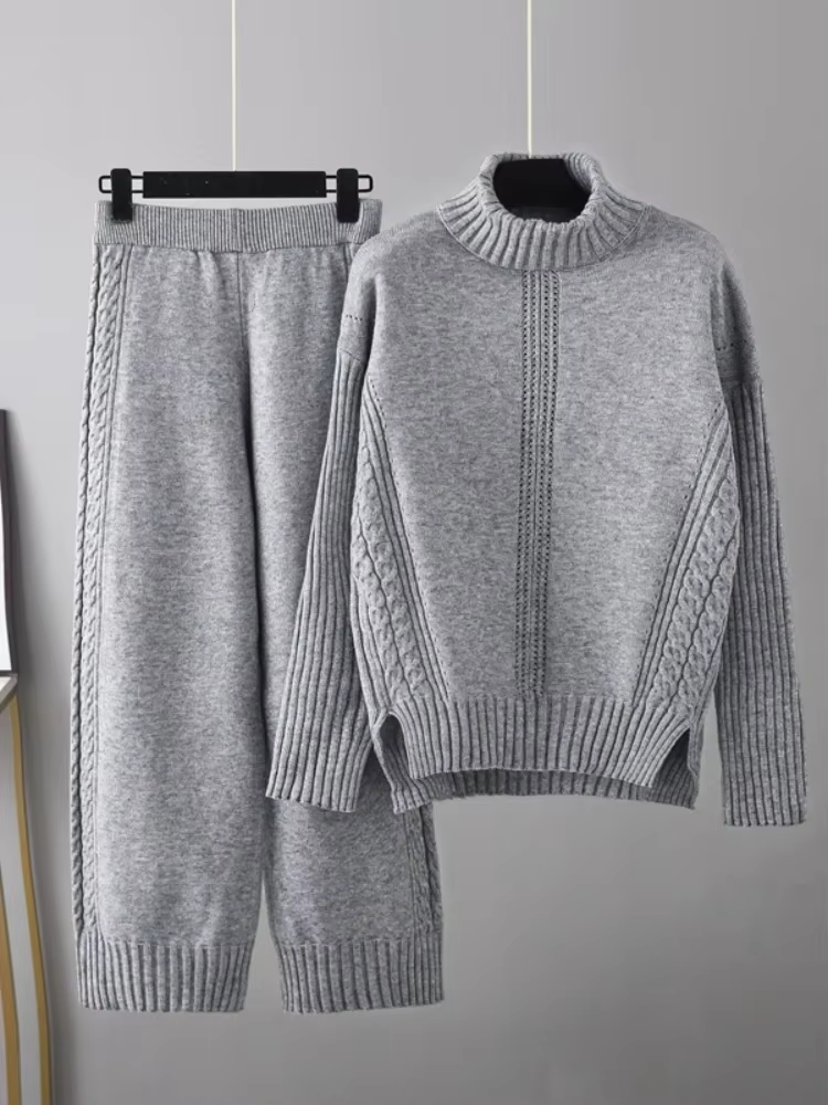 Scarlett™ - Stilvolles Set aus hochgeschlossenem Pullover-Strickpullover und lockerer Hose