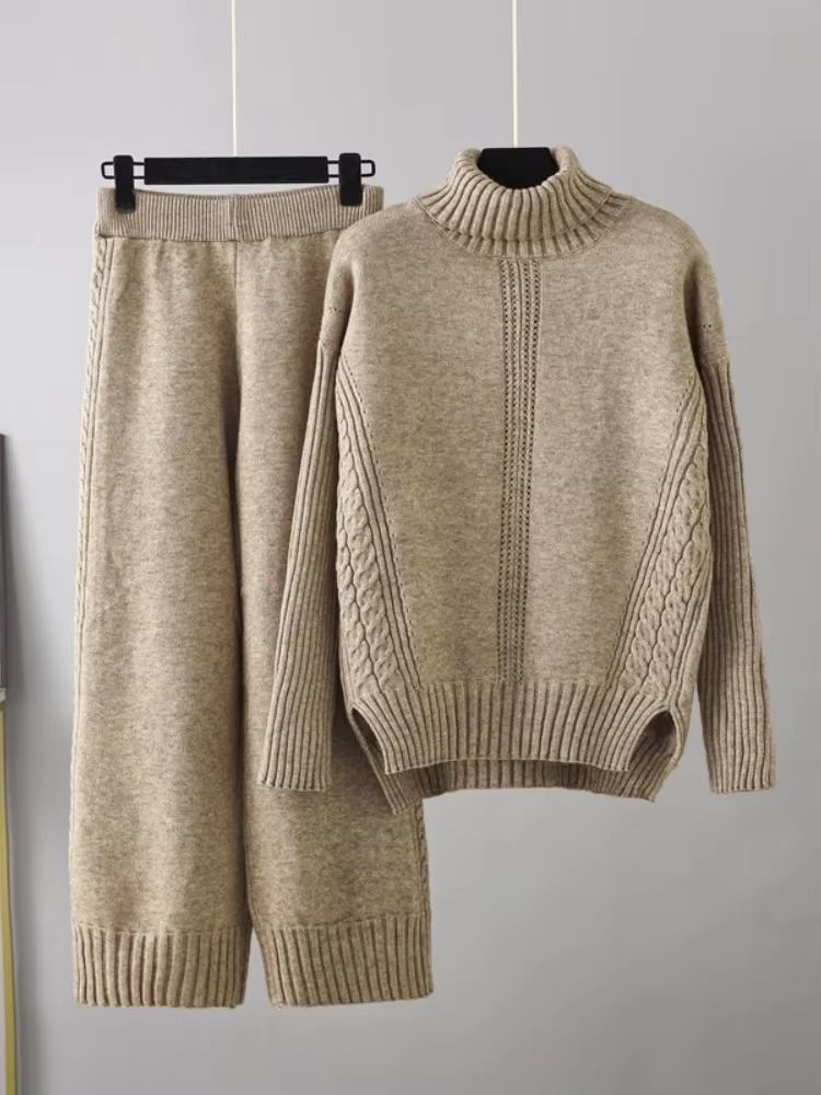 Scarlett™ - Stilvolles Set aus hochgeschlossenem Pullover-Strickpullover und lockerer Hose
