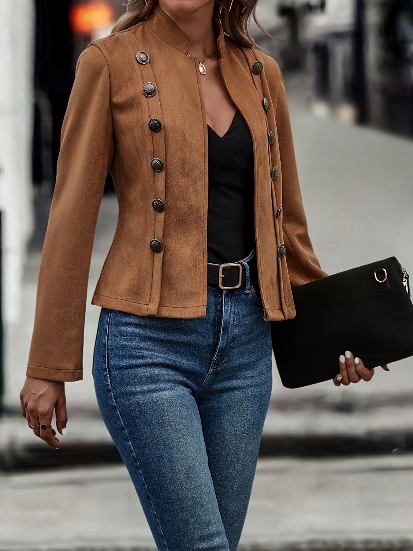 Zweireihige Jacke, langärmlige Vintage-Oberbekleidung für Frühling und Herbst.