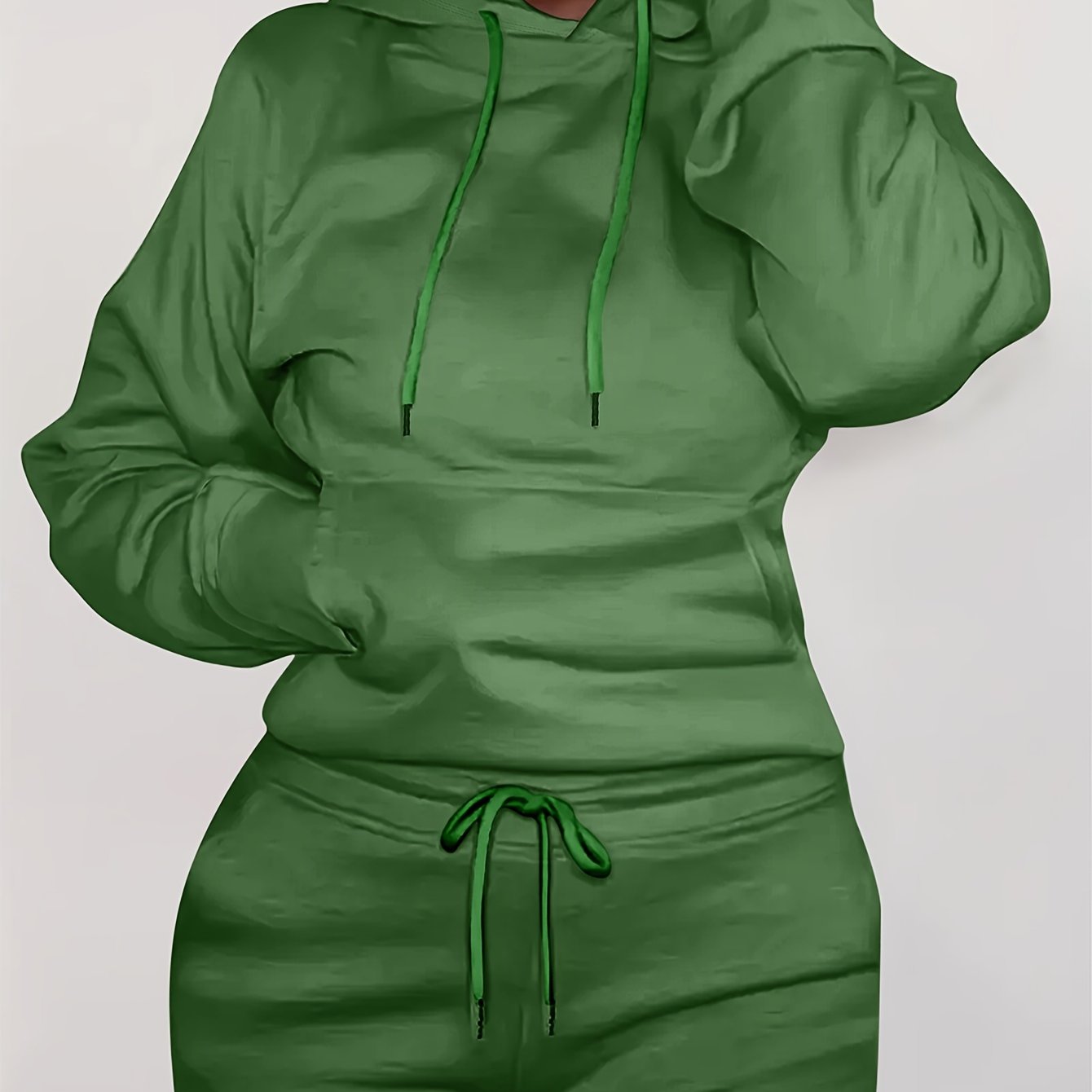 Solid Kangaroo Pocket Hoodie - Casual Long Sleeve Drawstring Sweatshirt