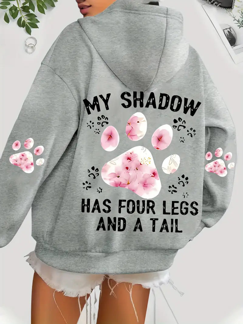 Paw Print Drawstring Hoodie – Casual Hooded Sweatshirt for Winter & Fall