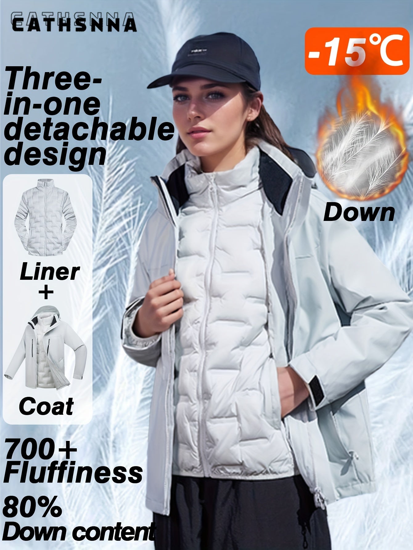 Women'S Warm Casual Jacket Liner Can Be Worn Alone Waterproof Windproof Outdoor Sports Three-in-one Rushing Jacket