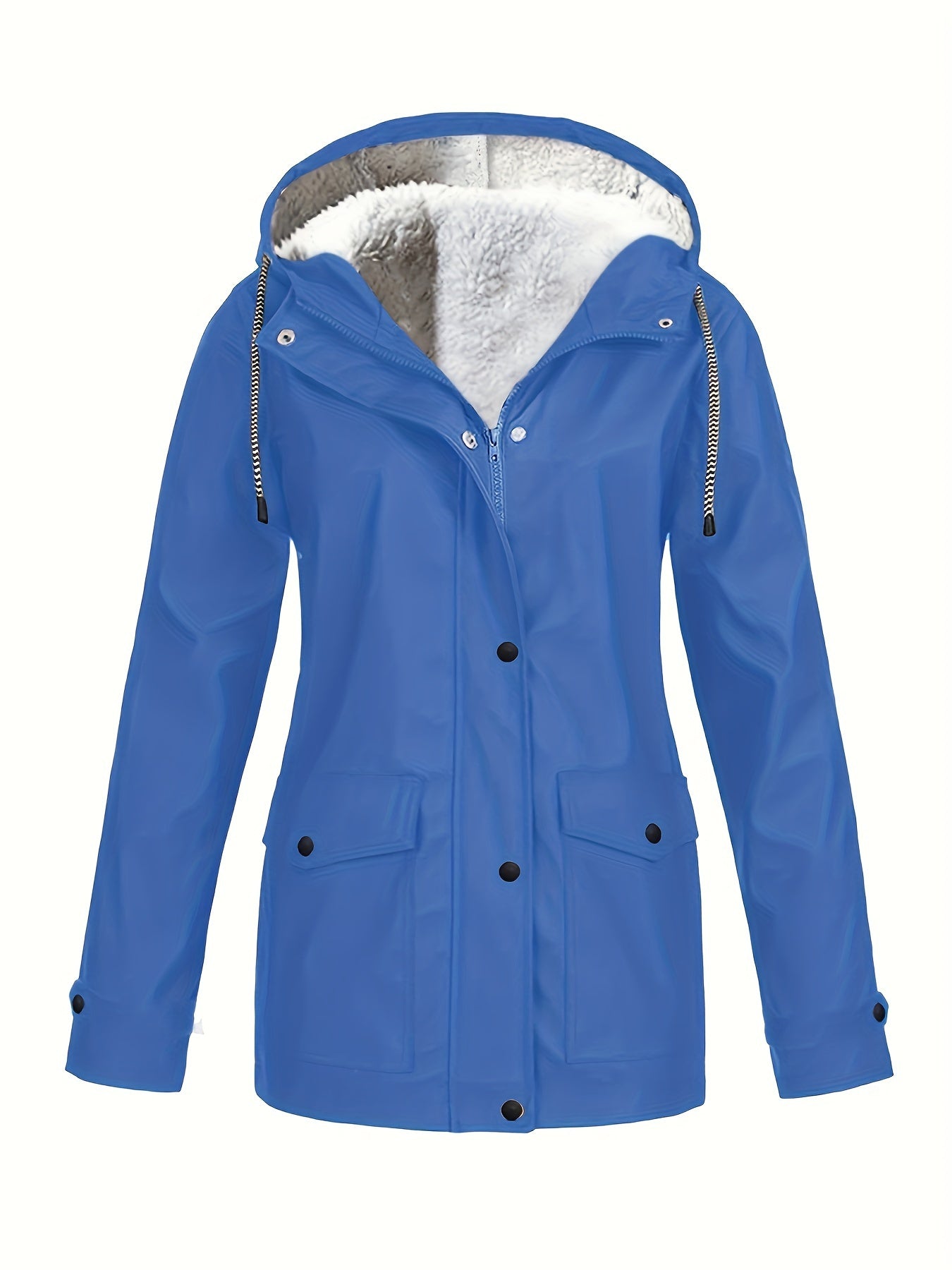 Corta-vento feminino com capuz e forro de lã - Jaqueta impermeável e casual de manga comprida para outono/inverno