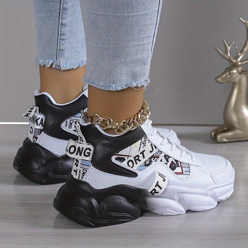Women's Colorblock High-Top Sneakers, Lace-Up Breathable Platform Trainers