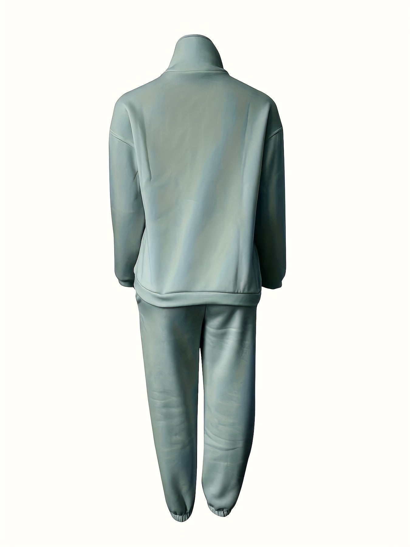 Solid Two-piece Set, Zip Front Sweatshirt & Elastic Waist Pants