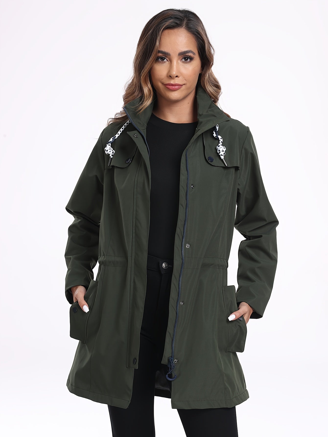 Rain Jacket Women'S Waterproof Hood Transition Jacket Long with Breathable Lining Trench Coat Windbreaker